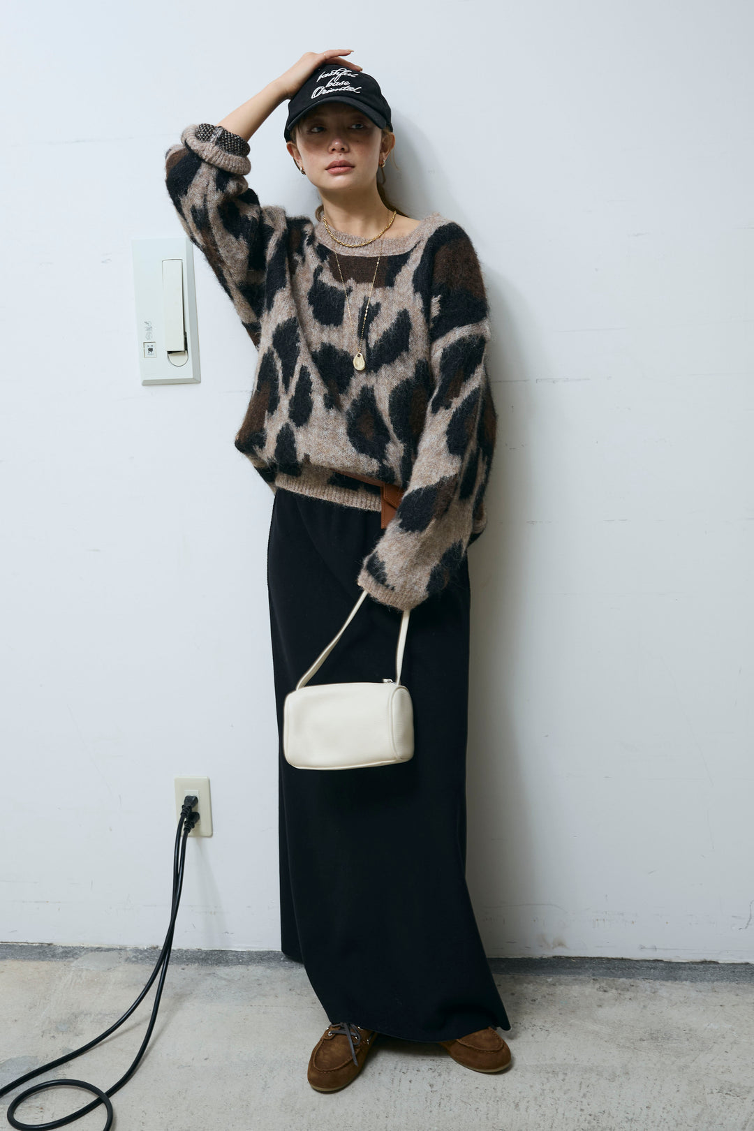 [予約/SET]レオパードモヘアニット+アウトシームストレートスカート(2set)