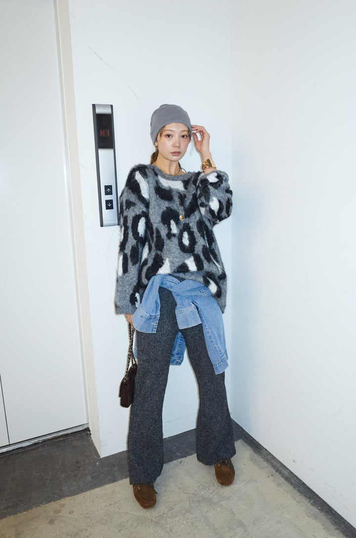 [予約/SET]レオパードモヘアニット+杢ニットリブフレアPT(2set)