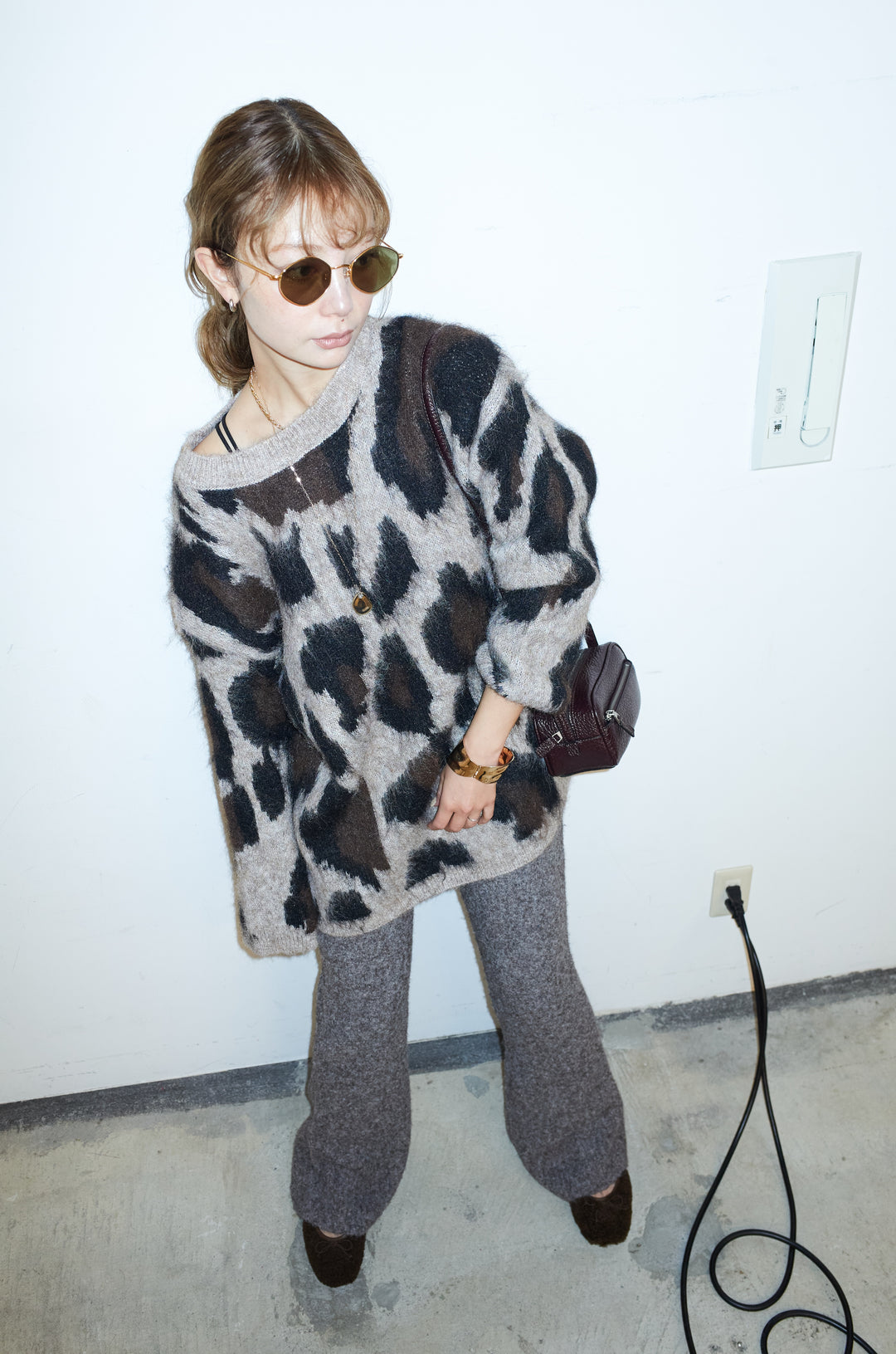 [予約/SET]レオパードモヘアニット+杢ニットリブフレアPT(2set)
