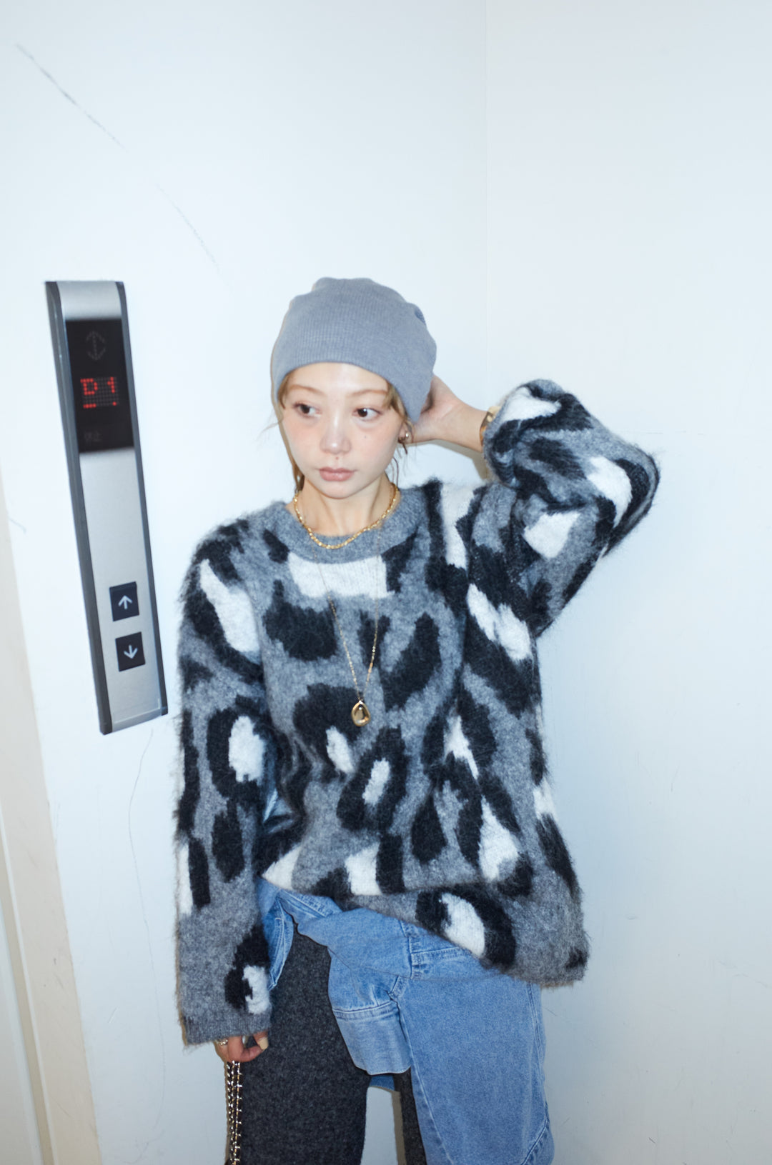 [予約/SET]レオパードモヘアニット+杢ニットリブフレアPT(2set)