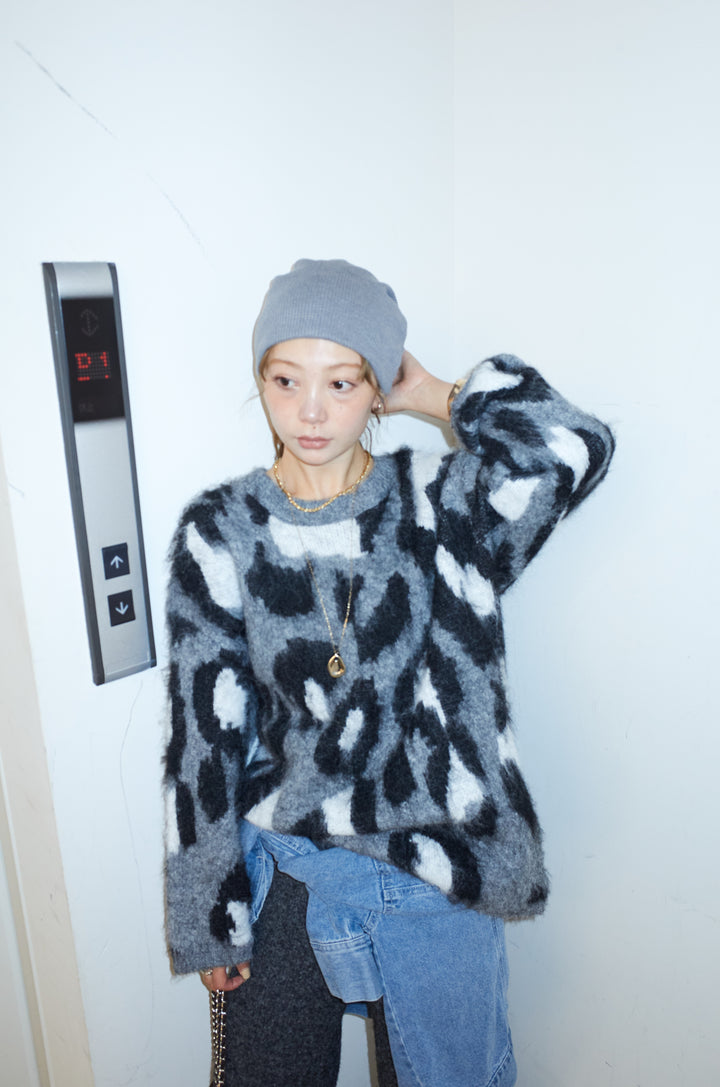 [予約/SET]レオパードモヘアニット+杢ニットリブフレアPT(2set)