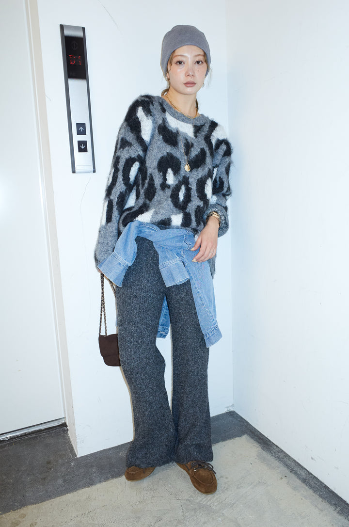 [予約/SET]レオパードモヘアニット+杢ニットリブフレアPT(2set)