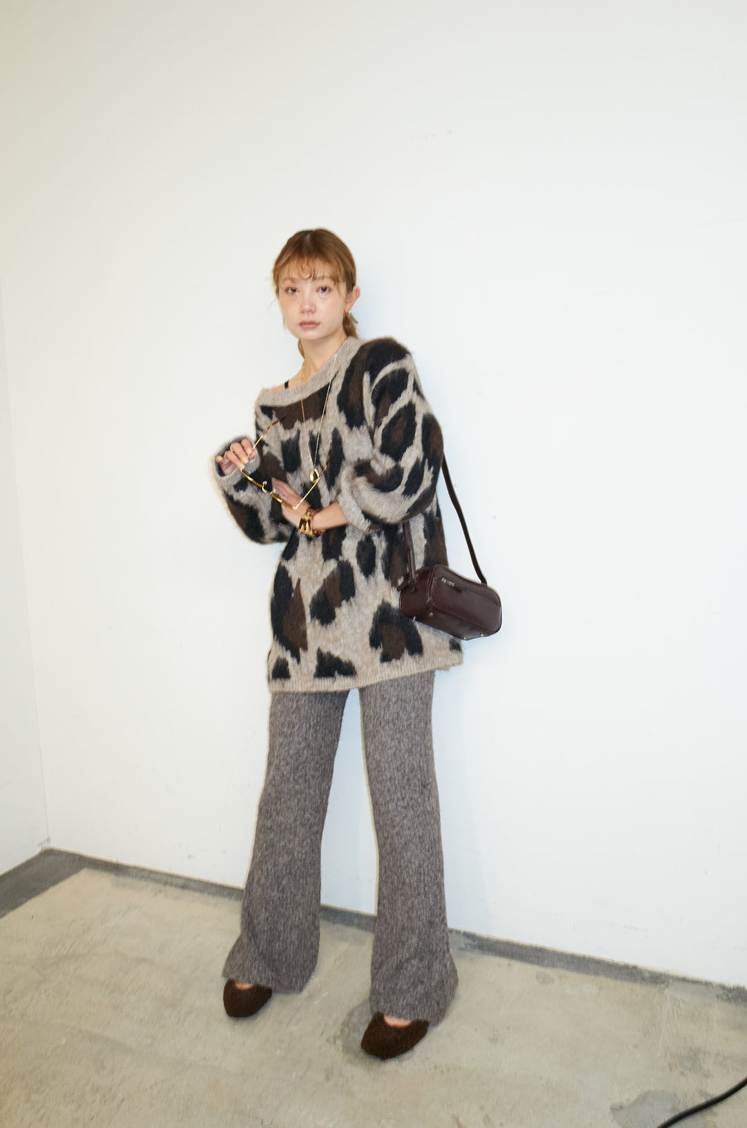 [予約/SET]レオパードモヘアニット+杢ニットリブフレアPT(2set)