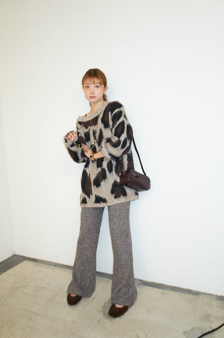 [予約/SET]レオパードモヘアニット+杢ニットリブフレアPT(2set)