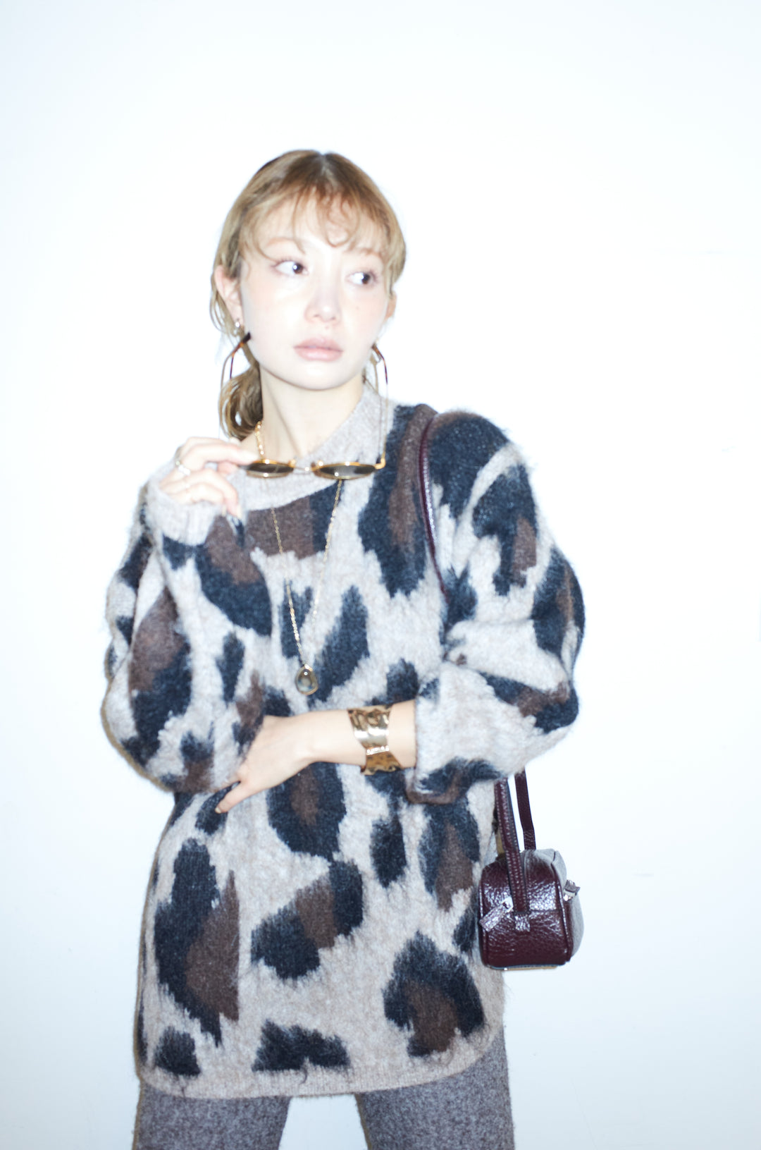 [予約/SET]レオパードモヘアニット+杢ニットリブフレアPT(2set)