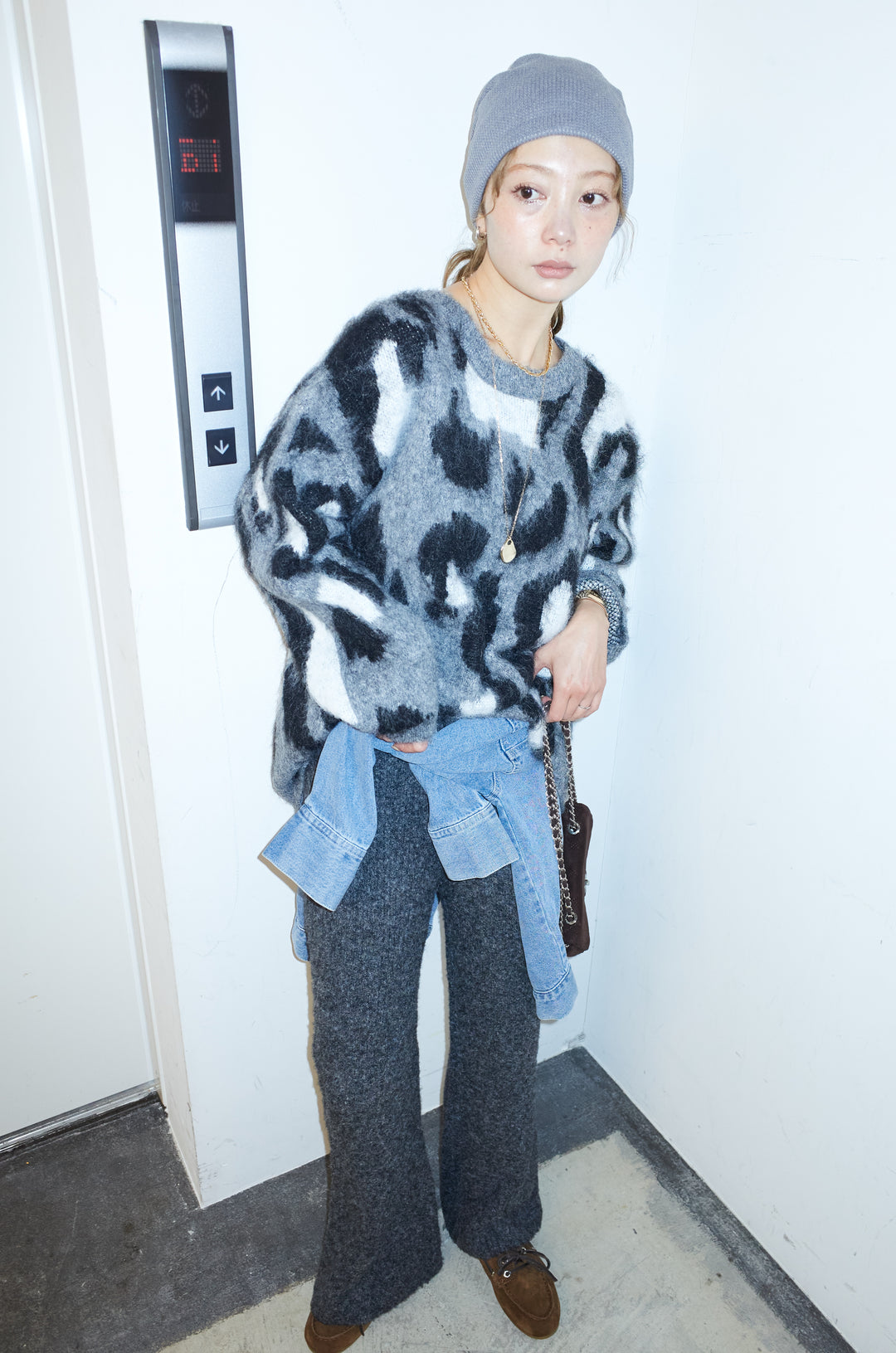 [予約/SET]レオパードモヘアニット+杢ニットリブフレアPT(2set)