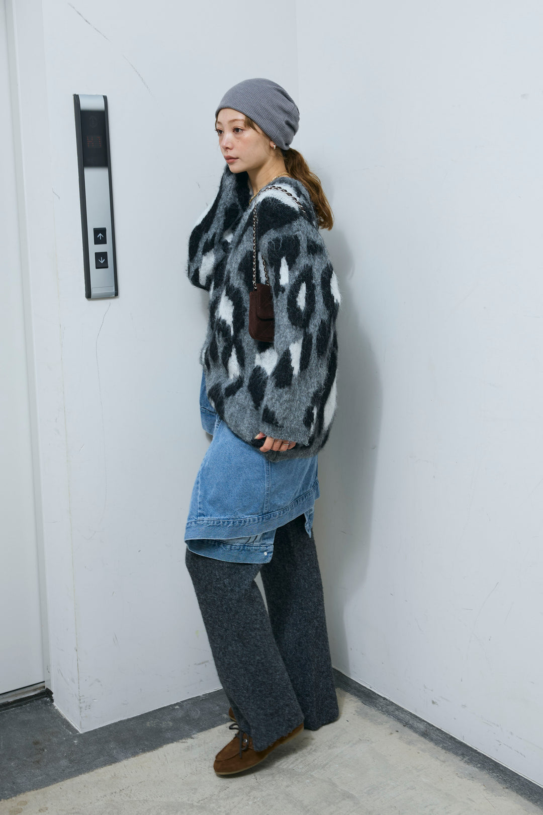 [予約/SET]レオパードモヘアニット+杢ニットリブフレアPT(2set)