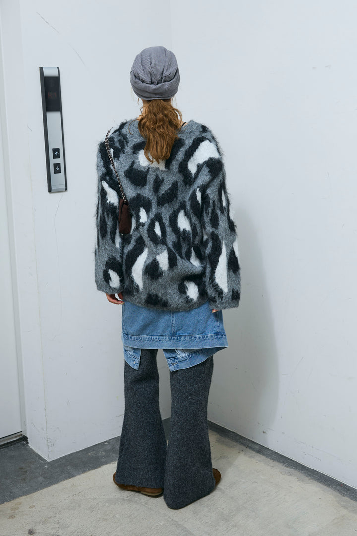 [予約/SET]レオパードモヘアニット+杢ニットリブフレアPT(2set)