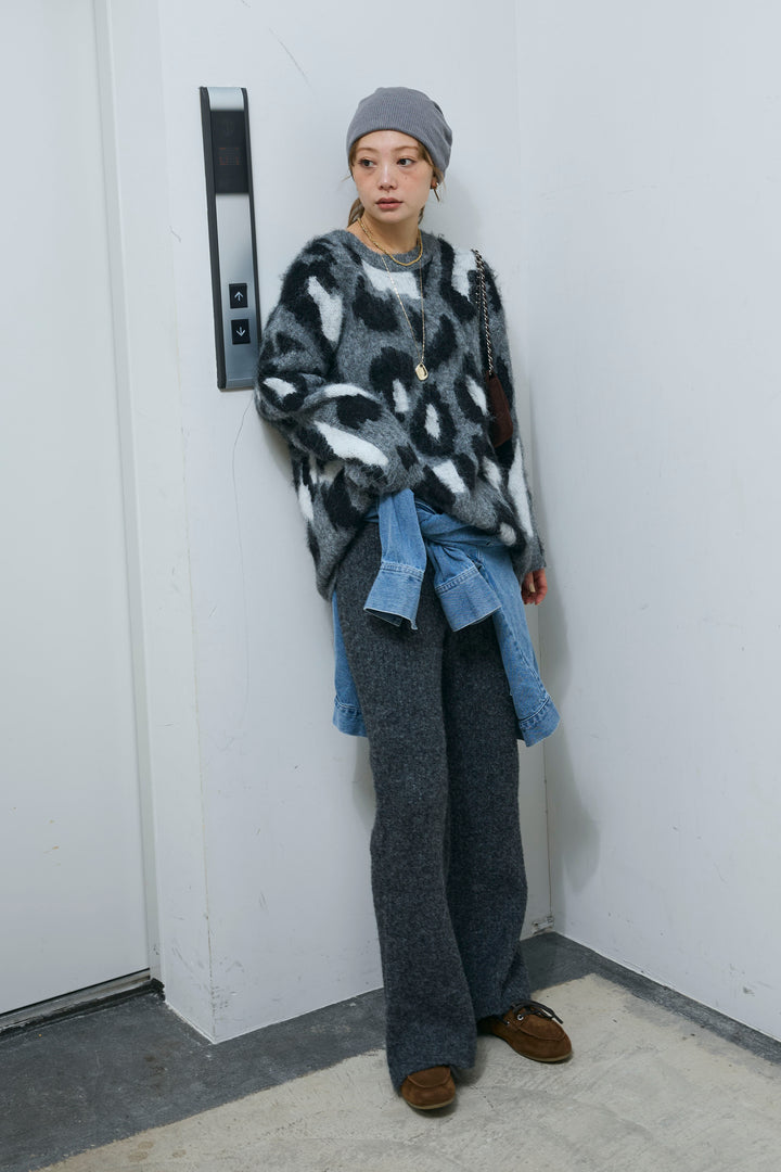 [予約/SET]レオパードモヘアニット+杢ニットリブフレアPT(2set)