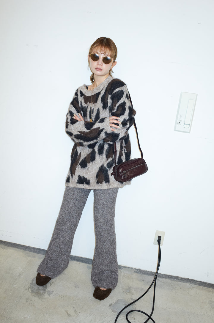 [予約/SET]レオパードモヘアニット+杢ニットリブフレアPT(2set)
