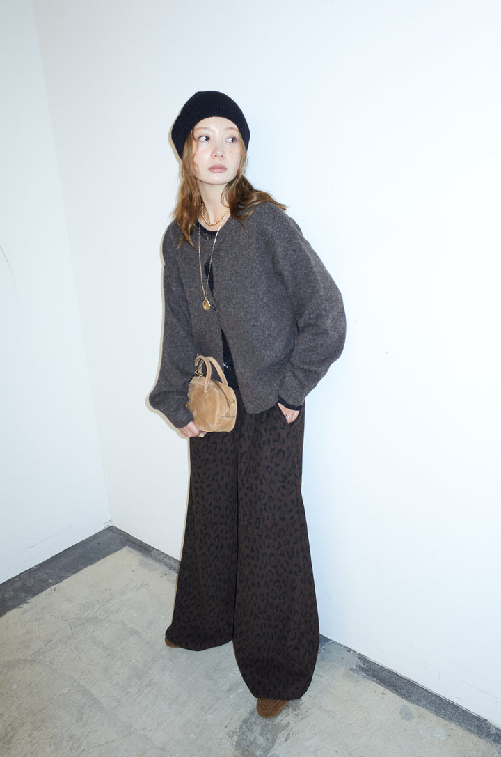 [予約/SET]センターホール2wayニット+パイルタッチレオパード柄イージーパンツ(2set)