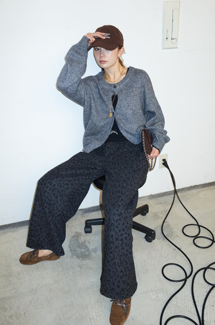 [予約/SET]センターホール2wayニット+シアーレーストップス+パイルタッチレオパード柄イージーパンツ(3set)