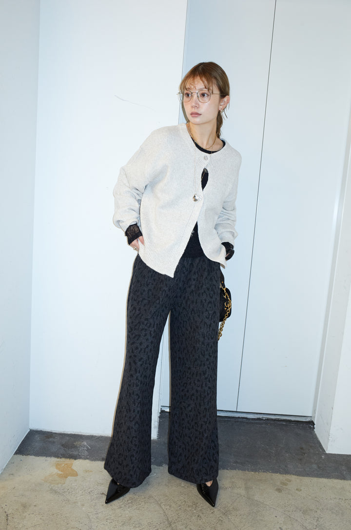 [予約/SET]センターホール2wayニット+パイルタッチレオパード柄イージーパンツ(2set)