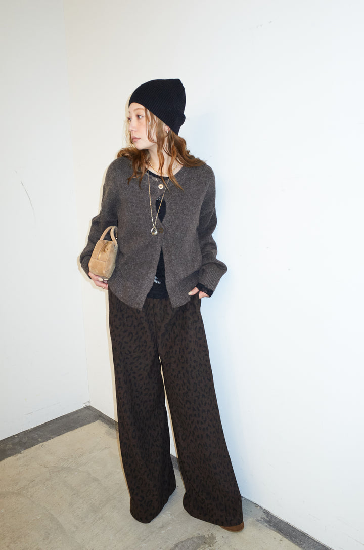 [予約/SET]センターホール2wayニット+シアーレーストップス+パイルタッチレオパード柄イージーパンツ(3set)