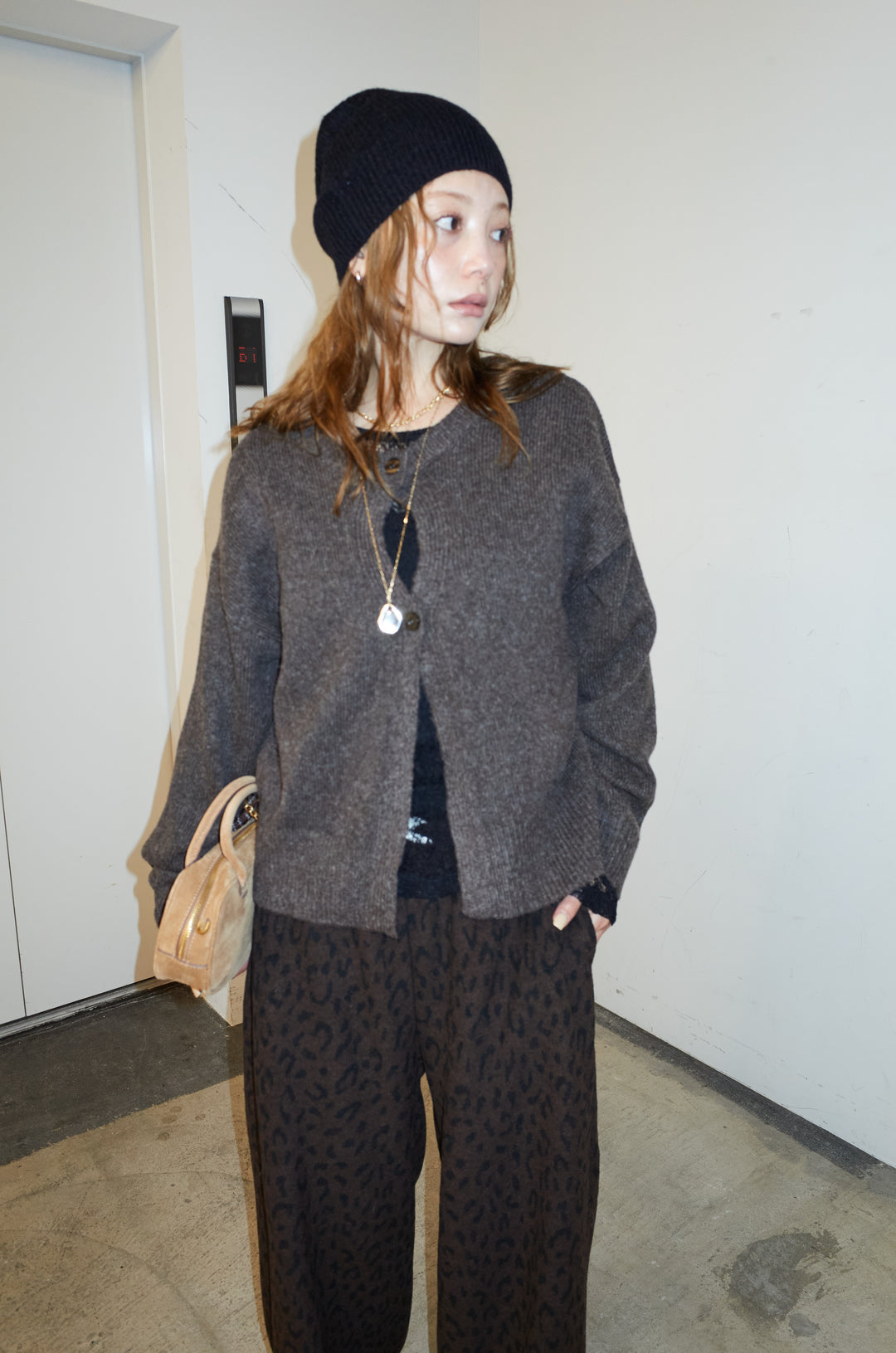 [予約/SET]センターホール2wayニット+シアーレーストップス+パイルタッチレオパード柄イージーパンツ(3set)