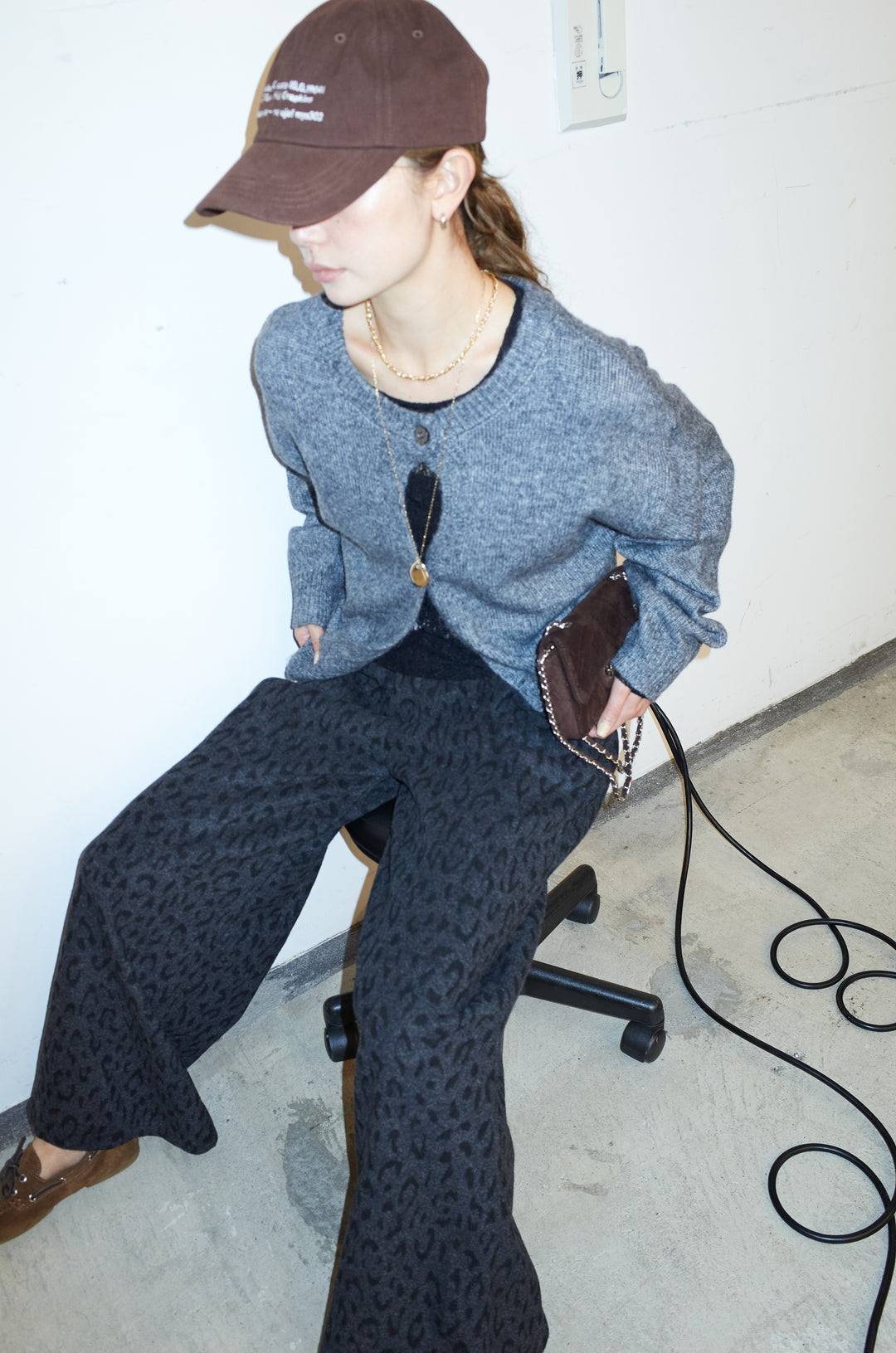 [予約/SET]センターホール2wayニット+シアーレーストップス+パイルタッチレオパード柄イージーパンツ(3set)