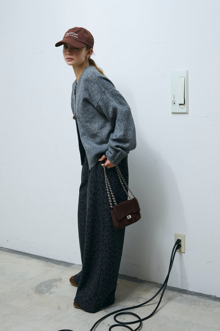 [予約/SET]センターホール2wayニット+パイルタッチレオパード柄イージーパンツ(2set)