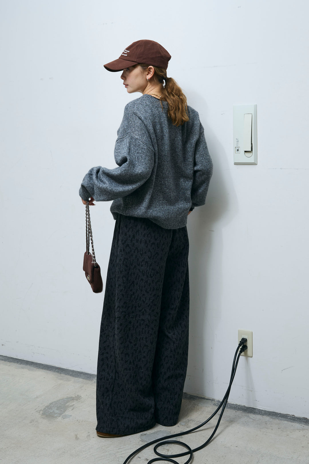 [予約/SET]センターホール2wayニット+パイルタッチレオパード柄イージーパンツ(2set)