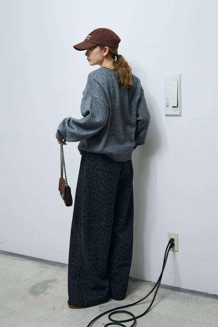 [予約/SET]センターホール2wayニット+パイルタッチレオパード柄イージーパンツ(2set)