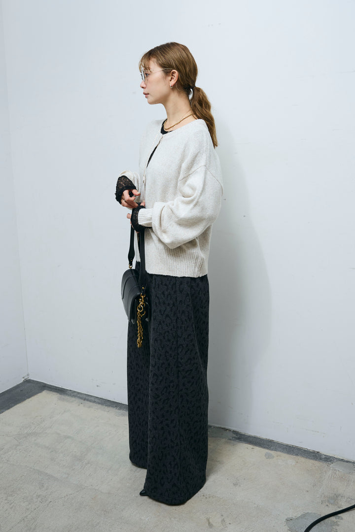 [予約/SET]センターホール2wayニット+シアーレーストップス+パイルタッチレオパード柄イージーパンツ(3set)