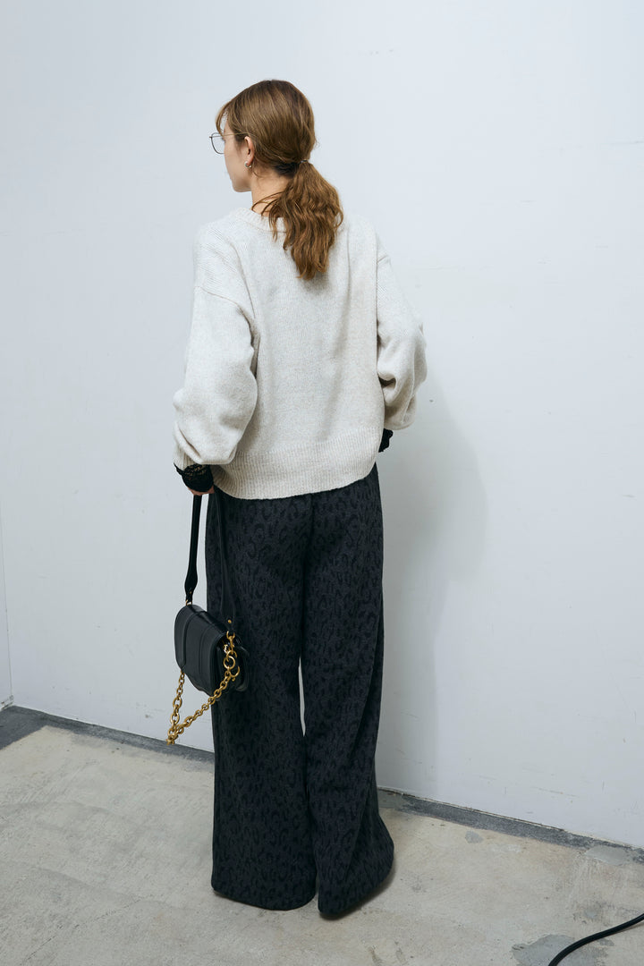 [予約/SET]センターホール2wayニット+パイルタッチレオパード柄イージーパンツ(2set)