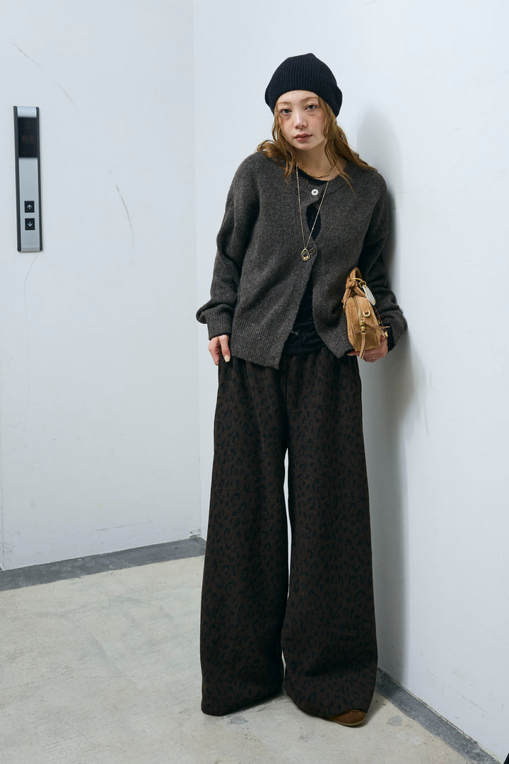 [予約/SET]センターホール2wayニット+シアーレーストップス+パイルタッチレオパード柄イージーパンツ(3set)