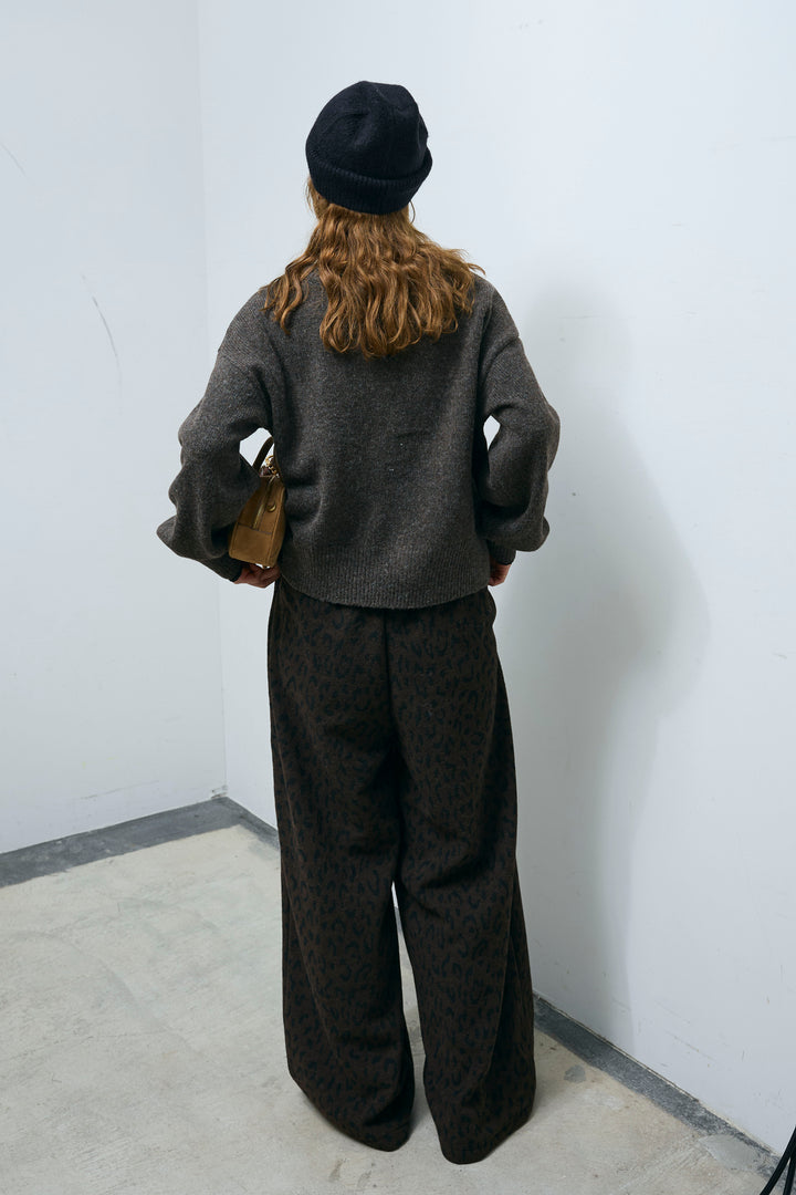 [予約/SET]センターホール2wayニット+シアーレーストップス+パイルタッチレオパード柄イージーパンツ(3set)