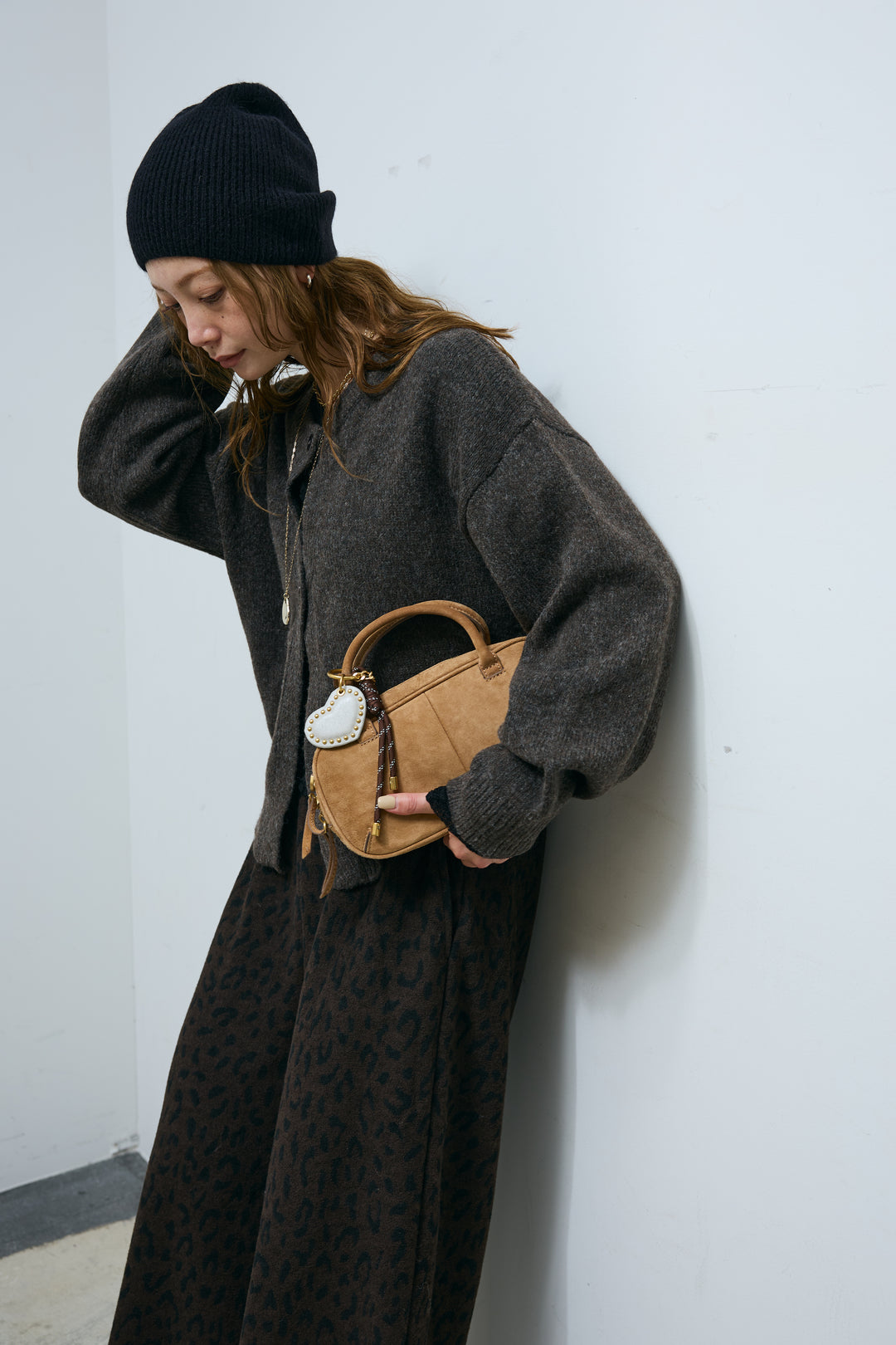 [予約/SET]センターホール2wayニット+パイルタッチレオパード柄イージーパンツ(2set)