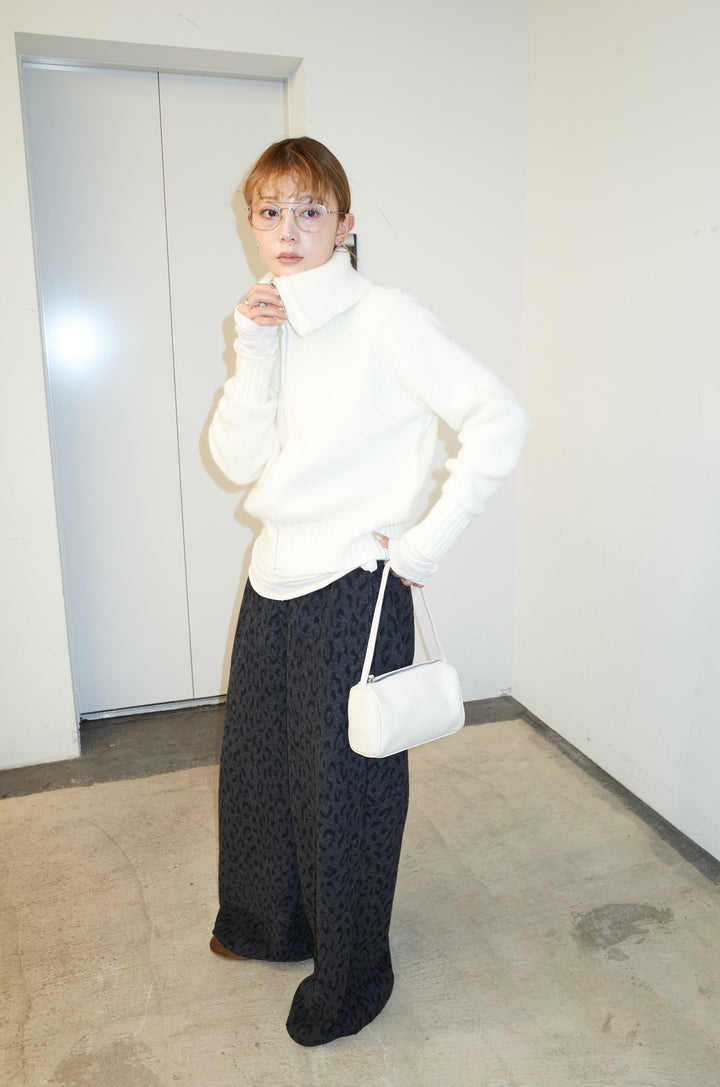 [予約/SET]ハイネックジップアップニット+パイルタッチレオパード柄イージーパンツ(2set)