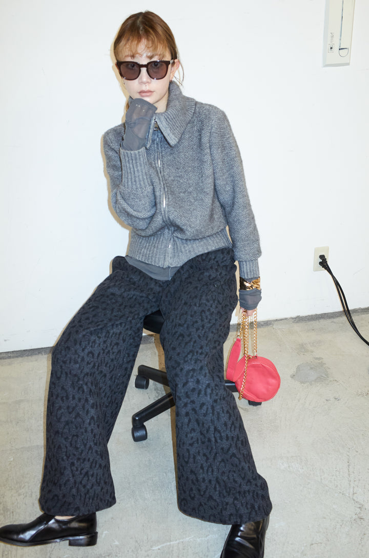 [予約/SET]ハイネックジップアップニット+パイルタッチレオパード柄イージーパンツ(2set)