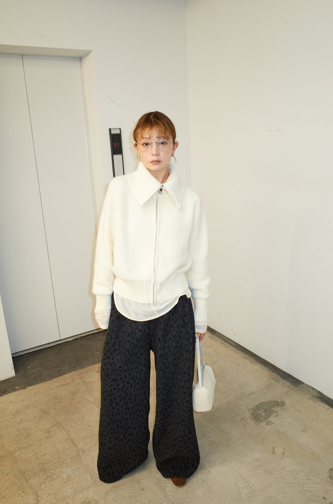 [予約/SET]ハイネックジップアップニット+パイルタッチレオパード柄イージーパンツ(2set)