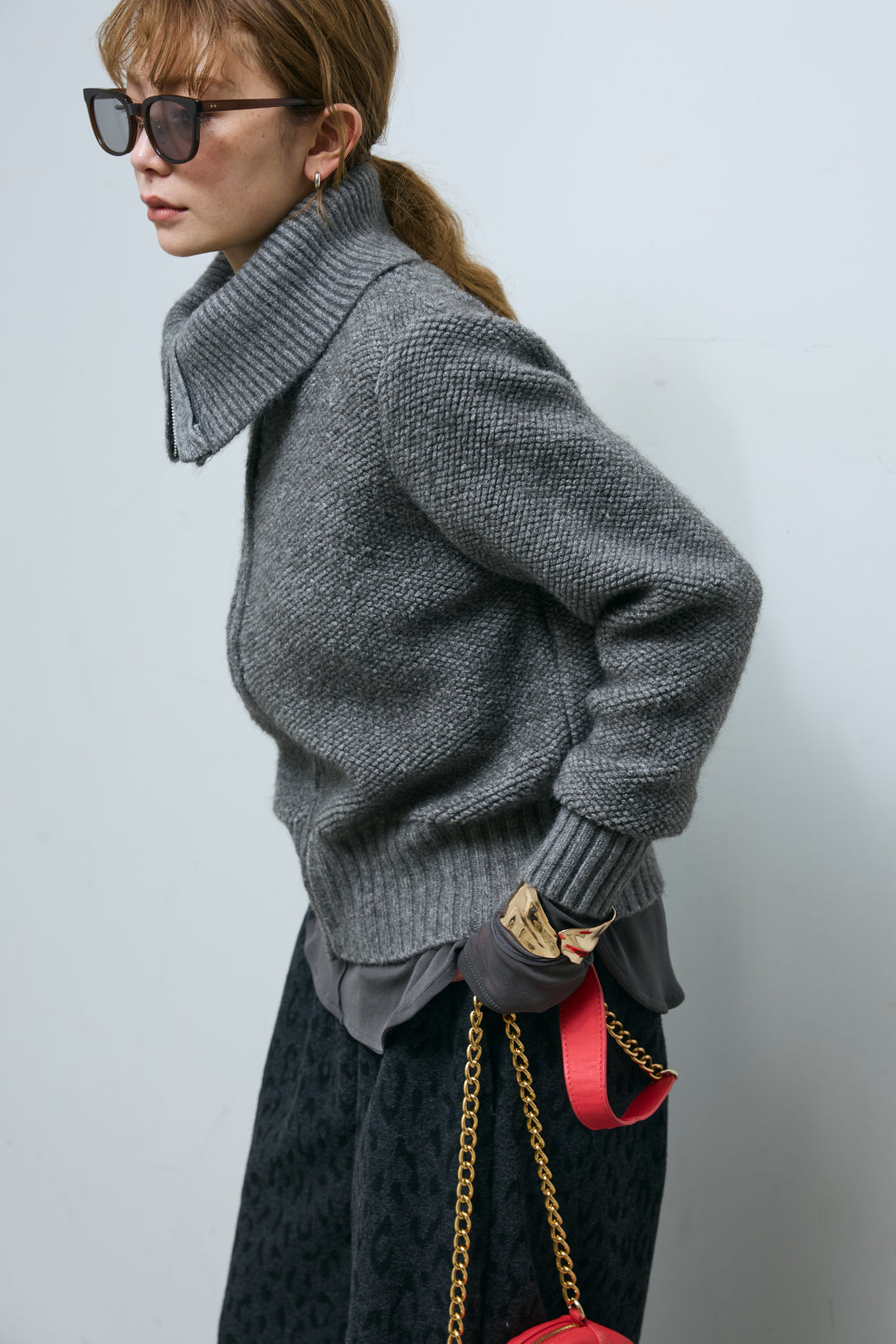 [予約/SET]ハイネックジップアップニット+パイルタッチレオパード柄イージーパンツ(2set)