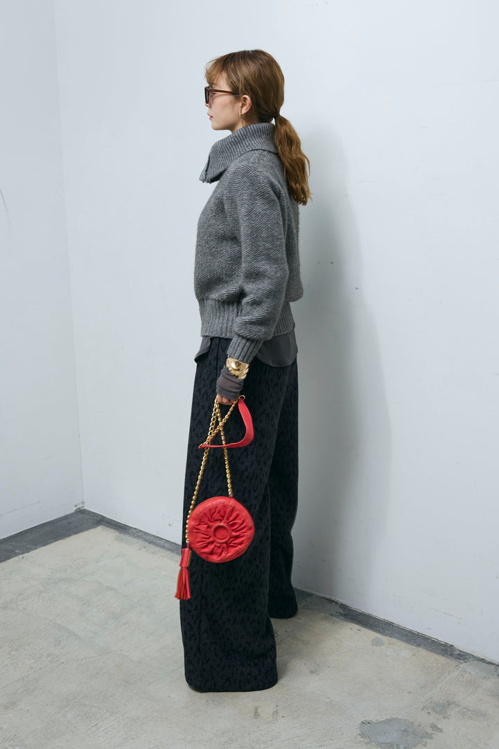 [予約/SET]ハイネックジップアップニット+パイルタッチレオパード柄イージーパンツ(2set)