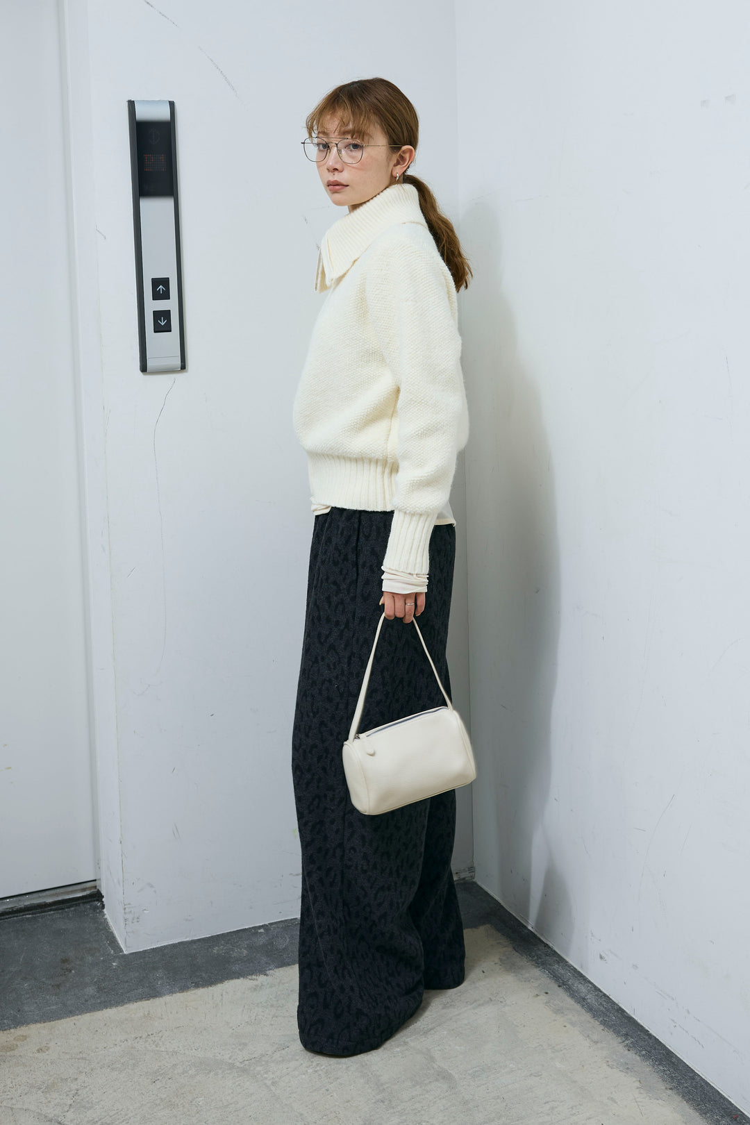 [予約/SET]ハイネックジップアップニット+パイルタッチレオパード柄イージーパンツ(2set)