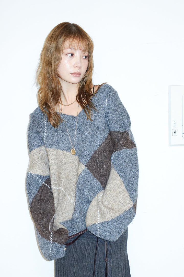 [予約]ビッグアーガイルVネックニット