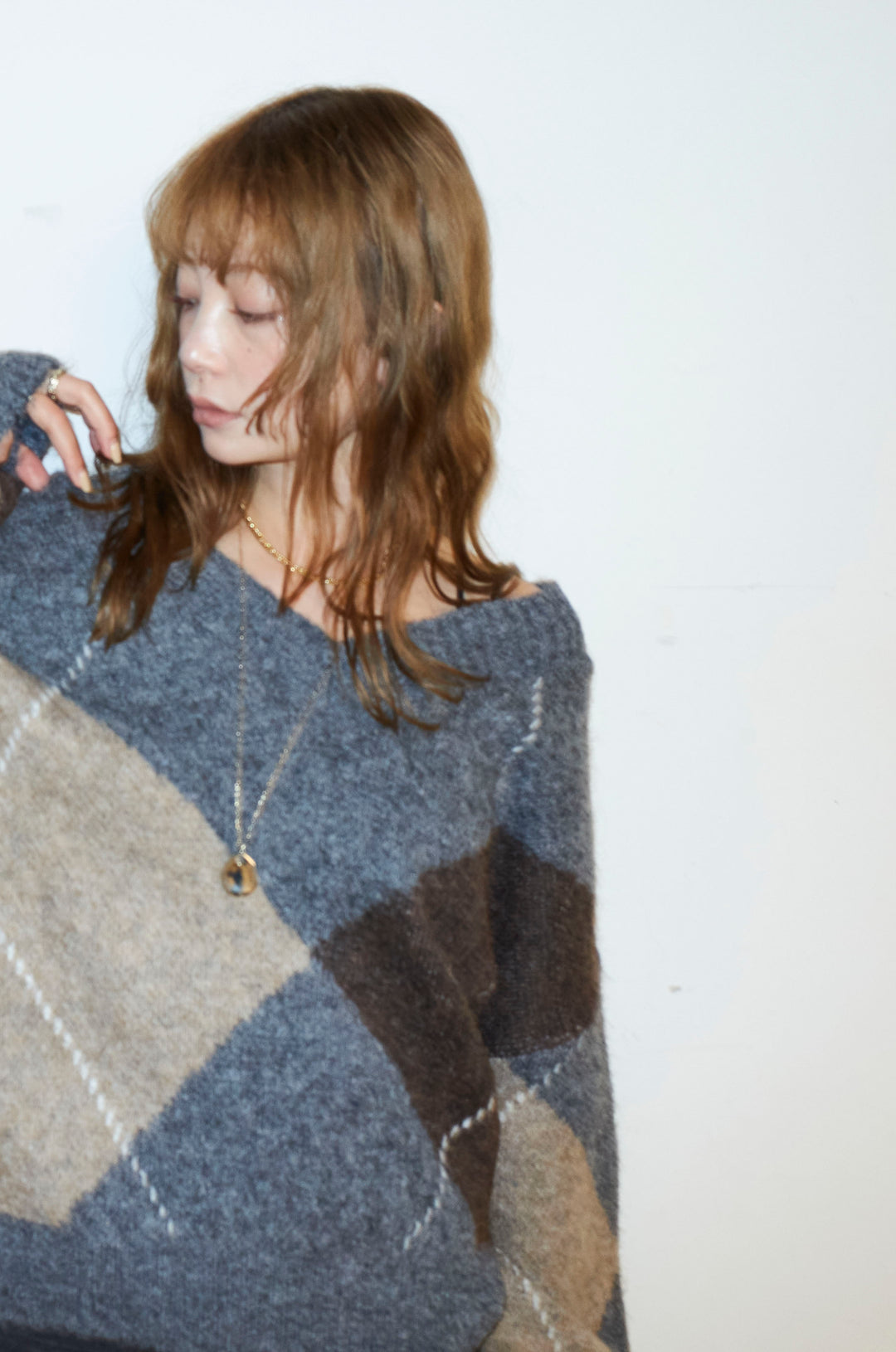 [予約/SET]ビッグアーガイルVネックニット+リブニットスカート(2set)