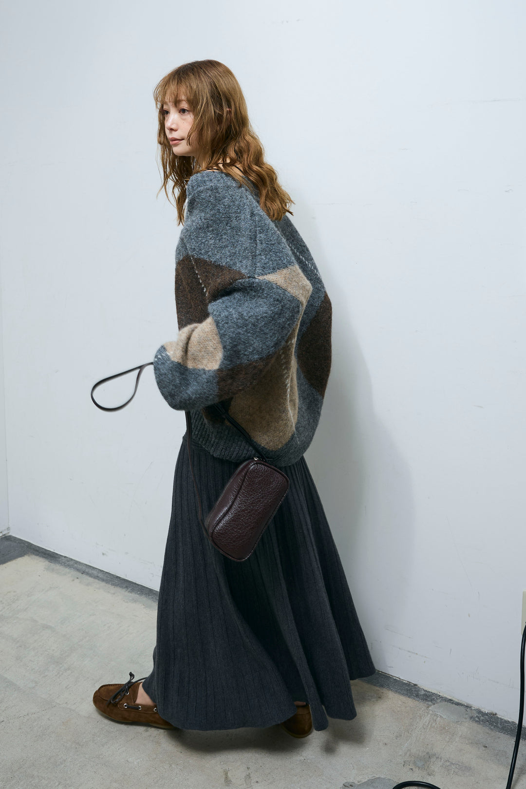 [予約/SET]ビッグアーガイルVネックニット+リブニットスカート(2set)