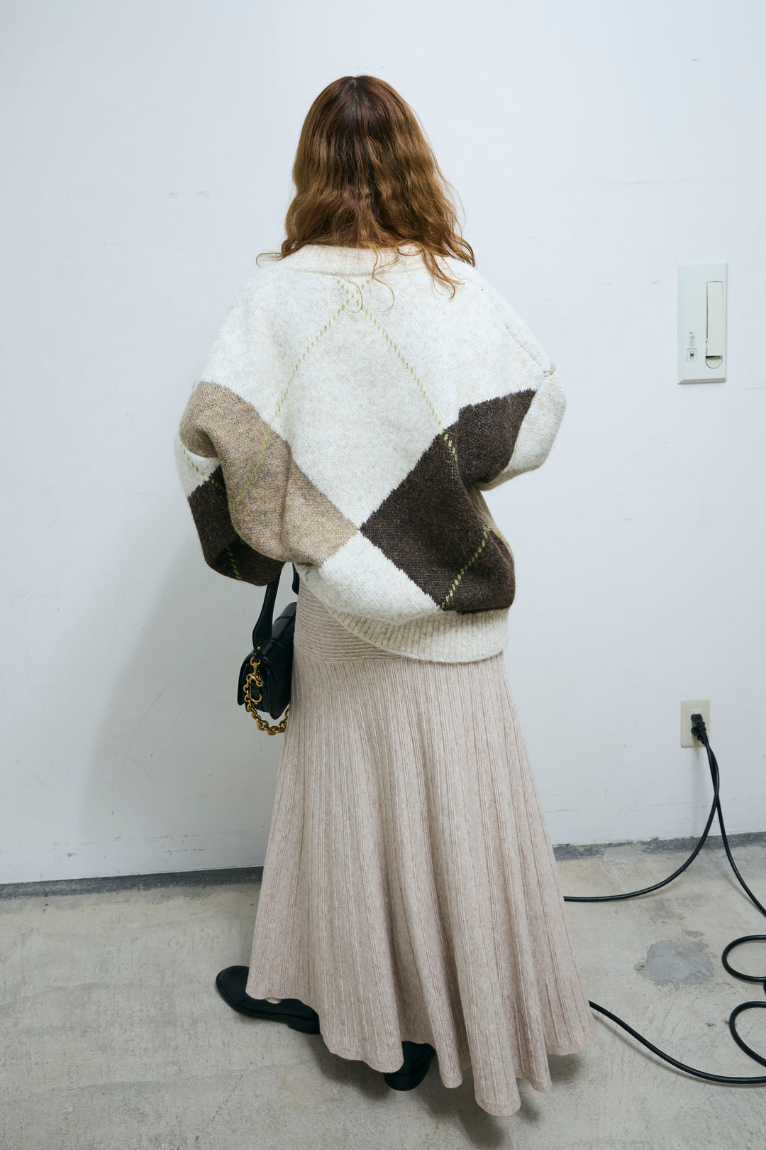 [予約/SET]ビッグアーガイルVネックニット+リブニットスカート(2set)