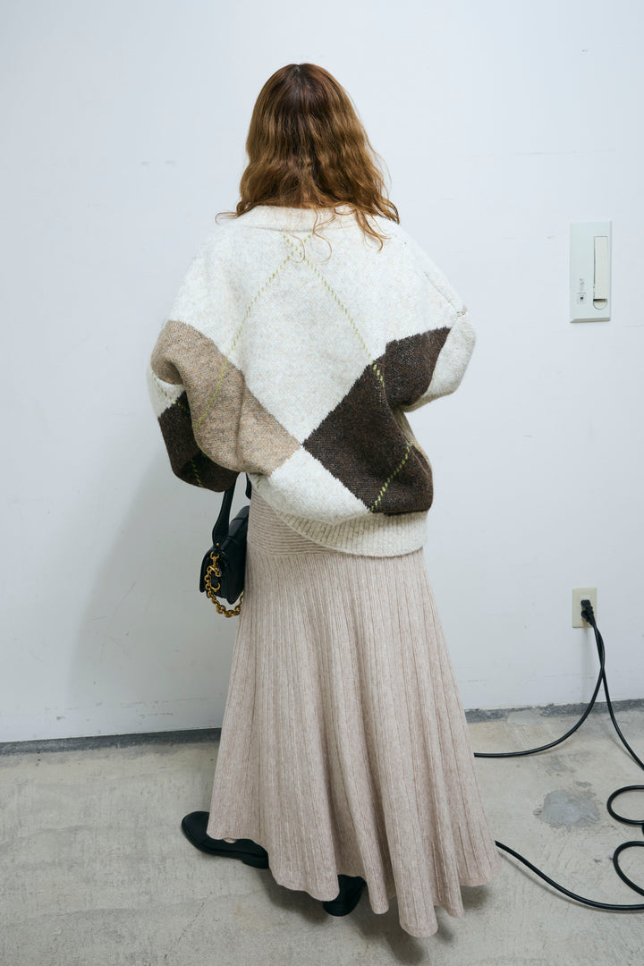[予約/SET]ビッグアーガイルVネックニット+リブニットスカート(2set)