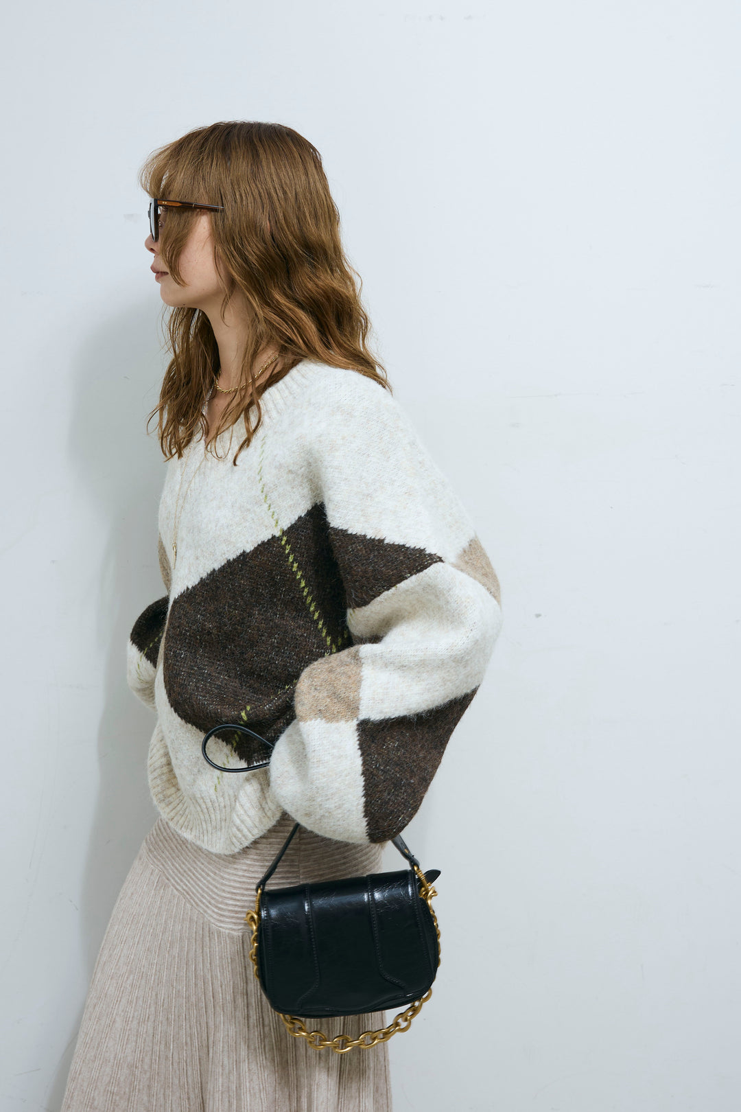 [予約/SET]ビッグアーガイルVネックニット+リブニットスカート(2set)