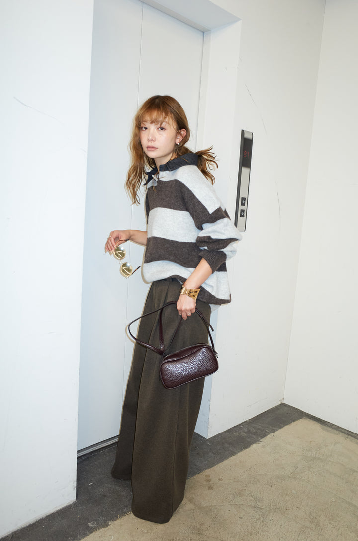 [予約/SET]デニムカラーラガーニットPO+ベルト付きリバースタックパンツ(2set)