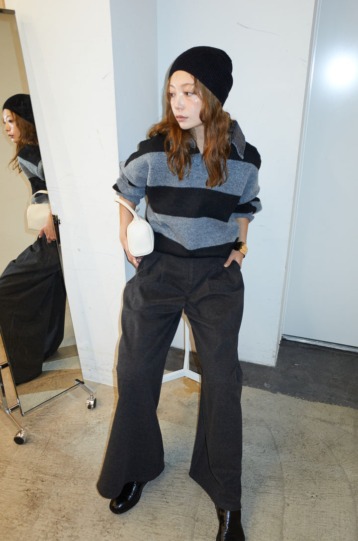 [予約/SET]デニムカラーラガーニットPO+ベルト付きリバースタックパンツ(2set)