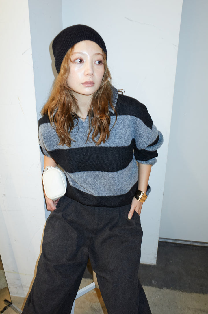 [予約/SET]デニムカラーラガーニットPO+ベルト付きリバースタックパンツ(2set)