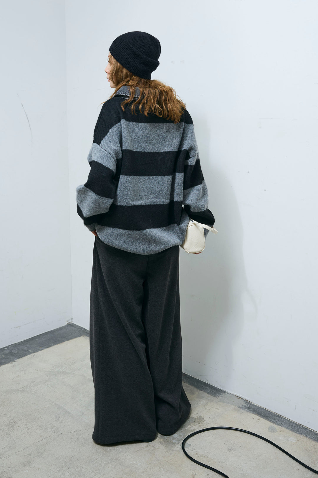 [予約/SET]デニムカラーラガーニットPO+ベルト付きリバースタックパンツ(2set)