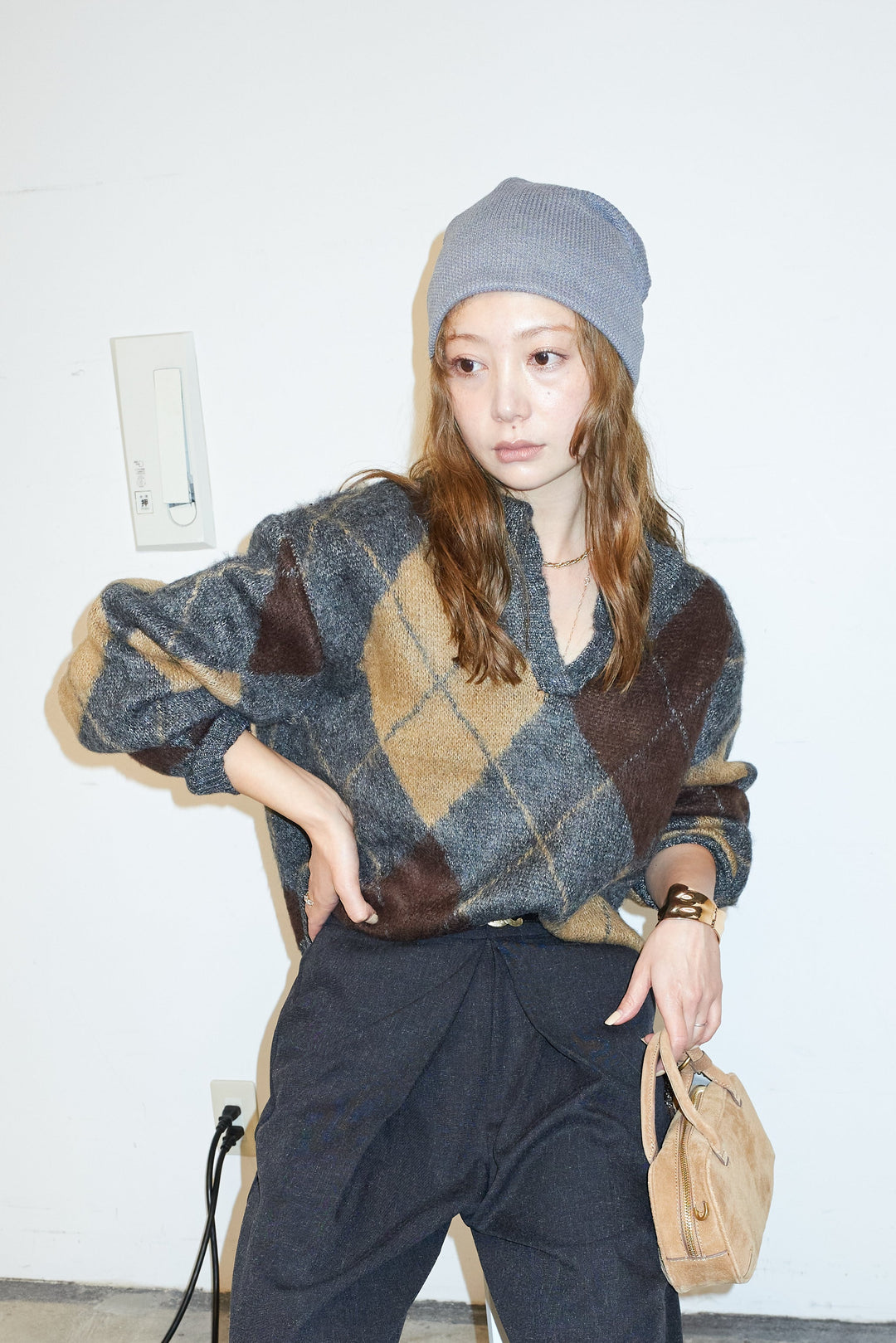 [予約]モヘアタッチアーガイルキーネックプルオーバー