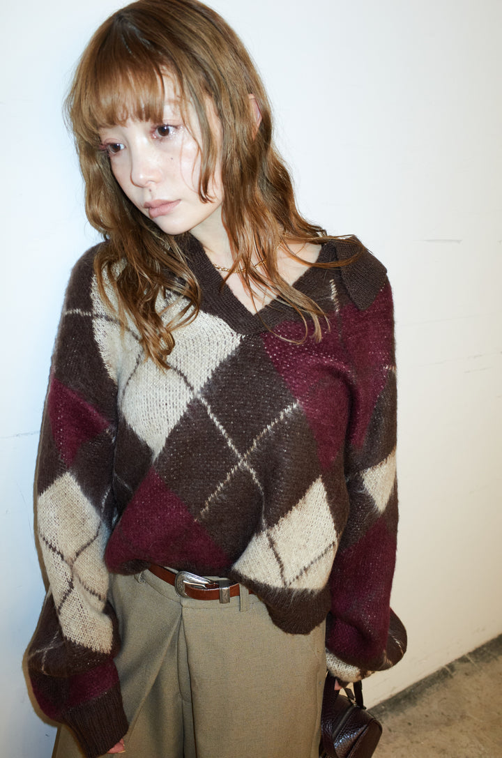 [予約]モヘアタッチアーガイルキーネックプルオーバー