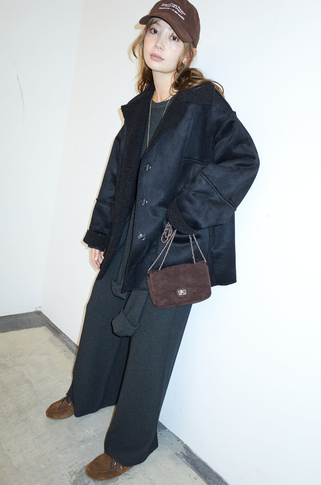 [予約/SET]ウエストレイヤードニットセットアップ+フェイクムートンカバーオール(2set)