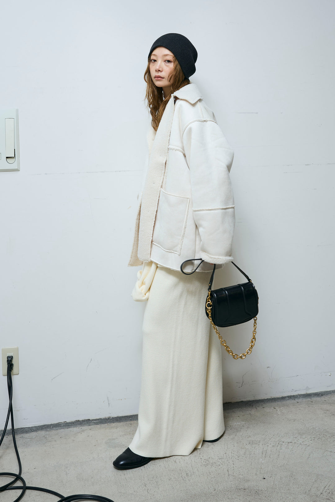 [予約/SET]ウエストレイヤードニットセットアップ+フェイクムートンカバーオール(2set)