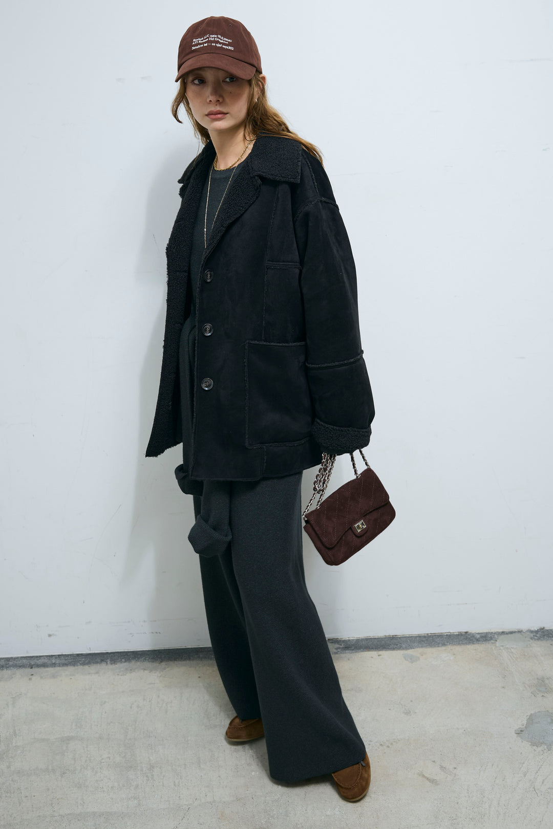 [予約/SET]ウエストレイヤードニットセットアップ+フェイクムートンカバーオール(2set)