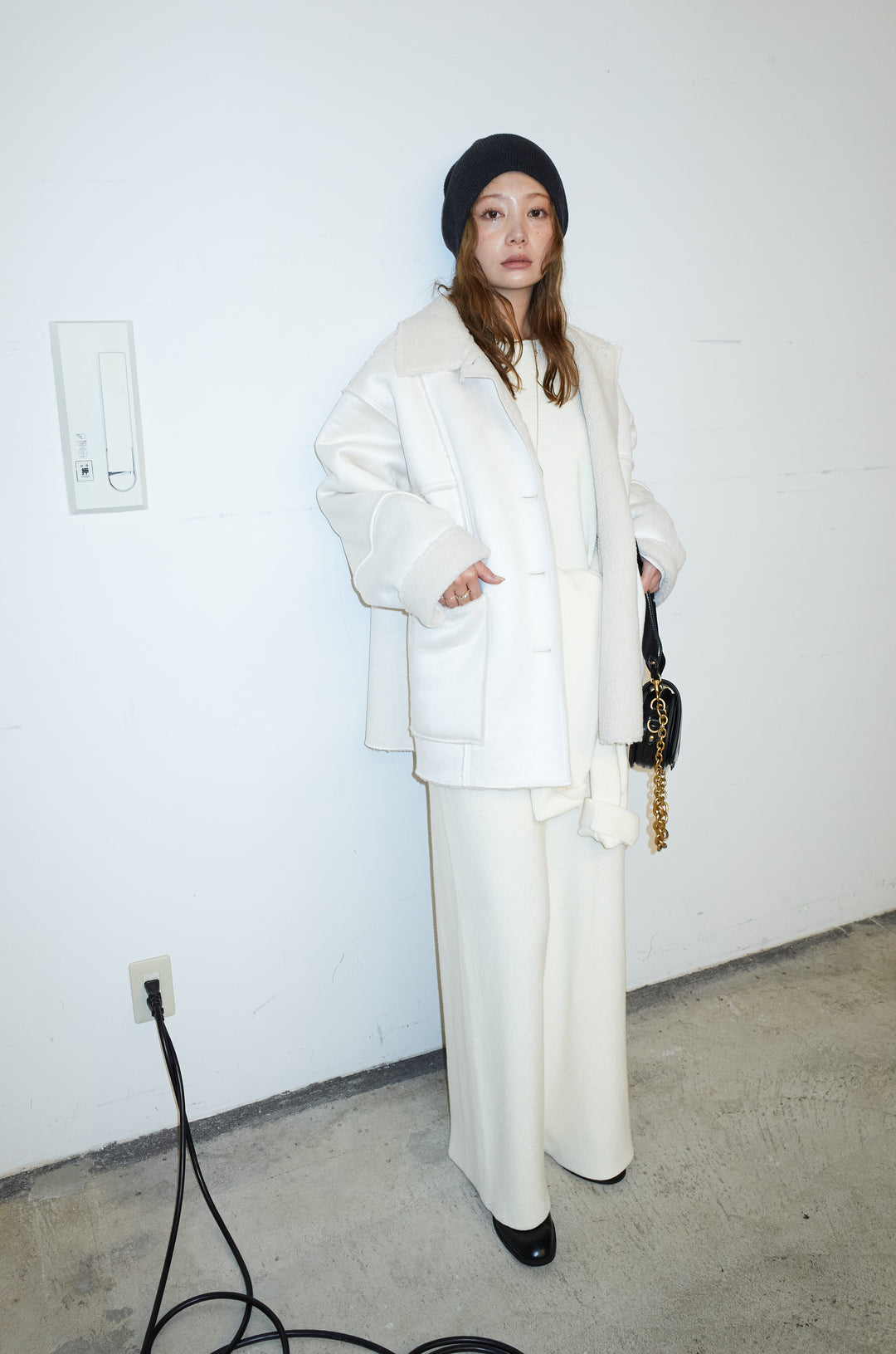 [予約/SET]ウエストレイヤードニットセットアップ+フェイクムートンカバーオール(2set)